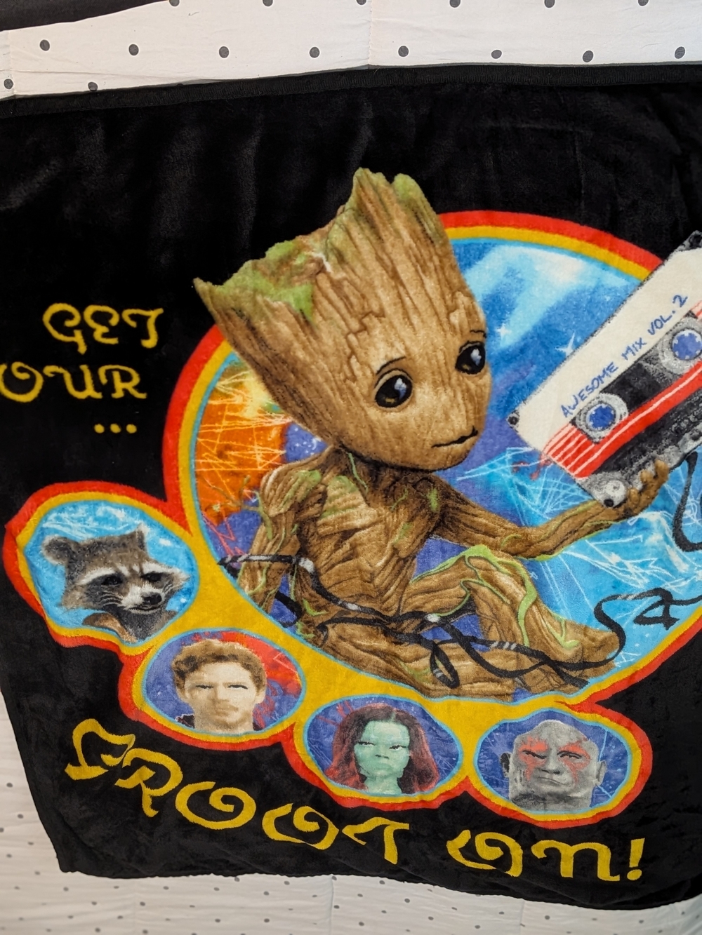 Marvel Baby Groot Retro Mix Throw Blanket - Black with Bright Accents